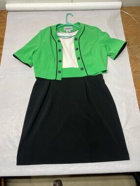 Amanda Tyrrell Green and Black Midi Dress with Jacket-Style Top